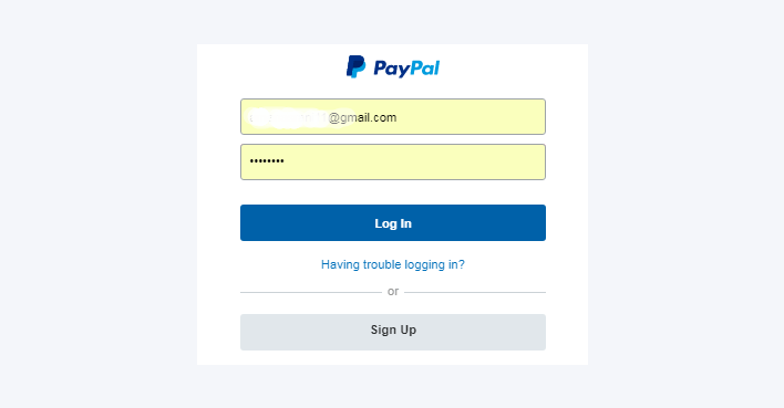 Log in to your PayPal account