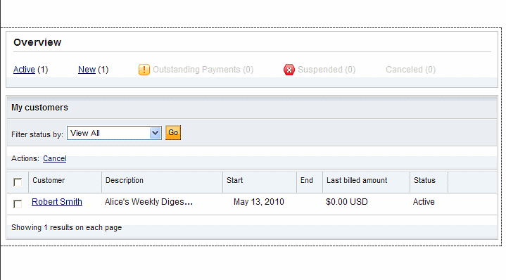 Recurring payment dashboard