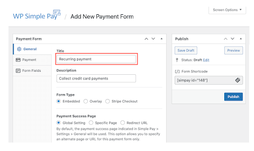 new payment form in WP Simple Pay
